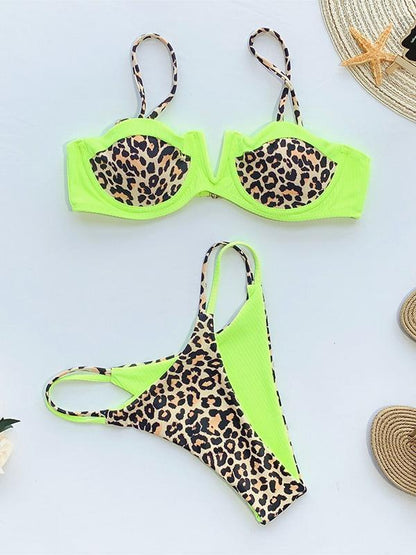 Spaghetti-Neck Color Matching Bikini Swimsui