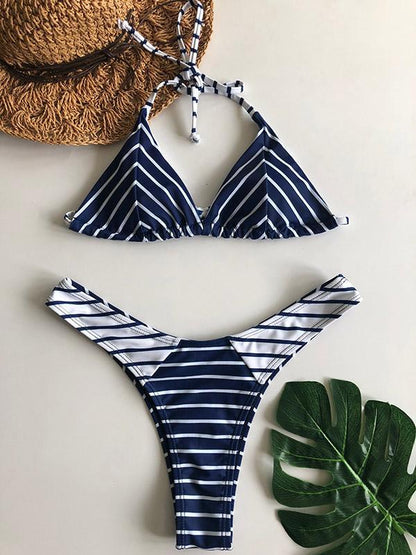 Triangle Striped Bikinis Swimwear