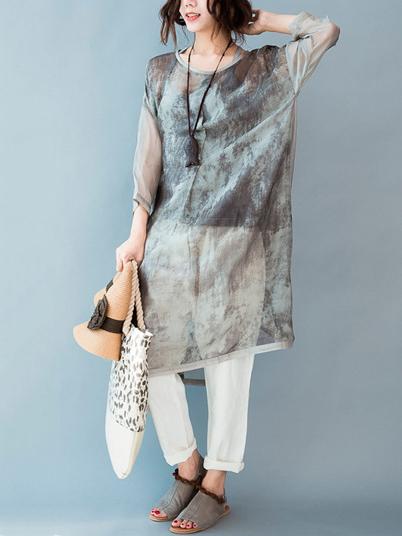 Summer Loose Silk Printed Maxi Dress