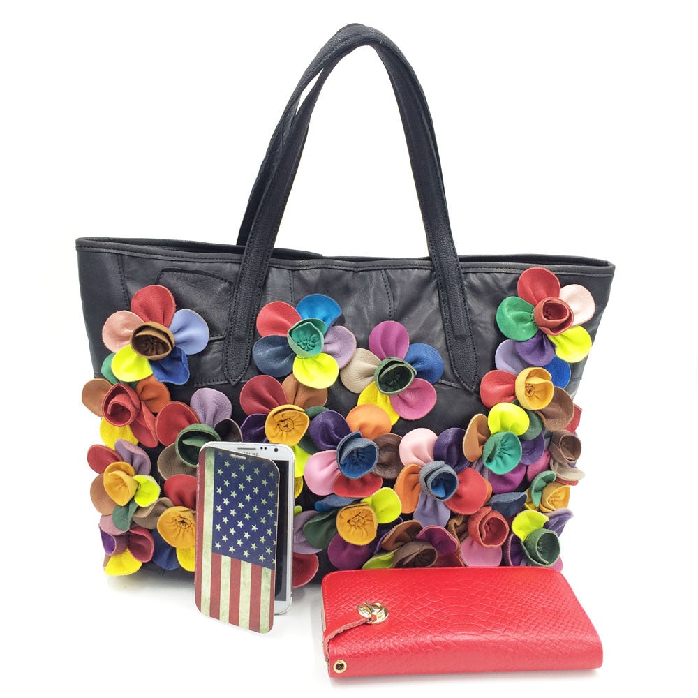 One shoulder messenger bag women's handbag color matching flower sheepskin bag