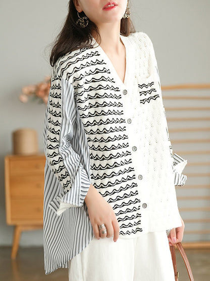 Original Asymmetric Buttoned Split-Joint Hollow V-Neck Long Sleeves Cardigans