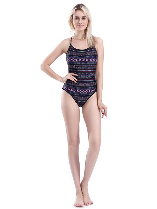 Backless Stripes One-piece Swimwear