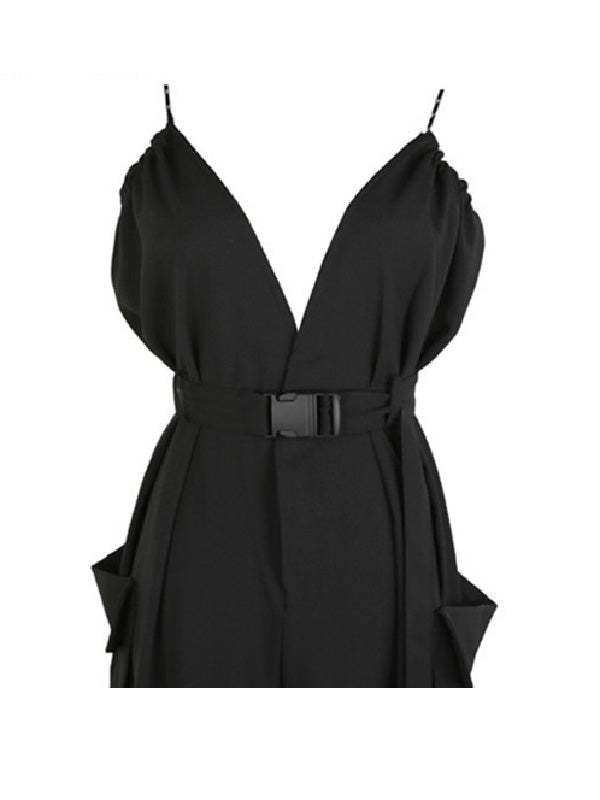 Spaghetti-neck Big Pocket Jumpsuits