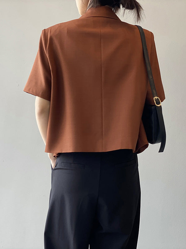Urban Solid Color Notched Collar Short Sleeves Blazer