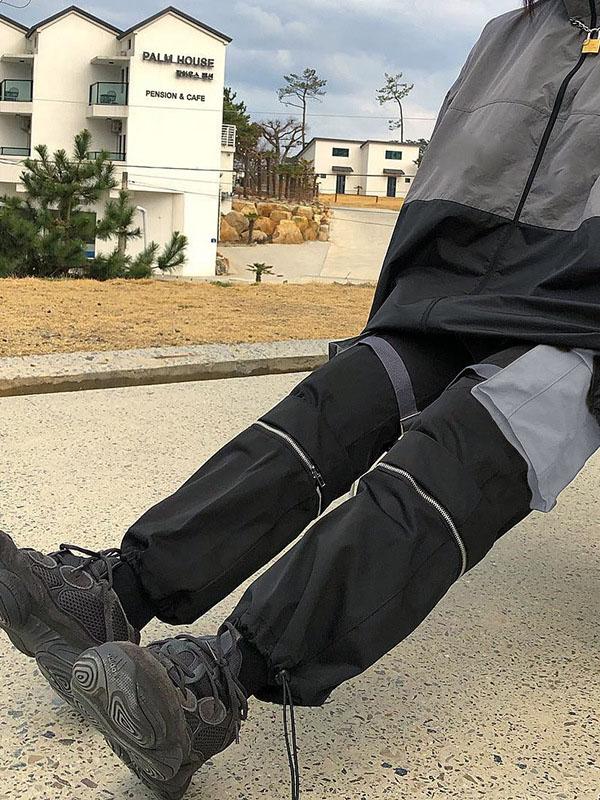 Zipper Split-joint Bandage Pocket Overall Pants