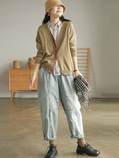 Simple Contrast Color Long Sleeves Cardigan Top