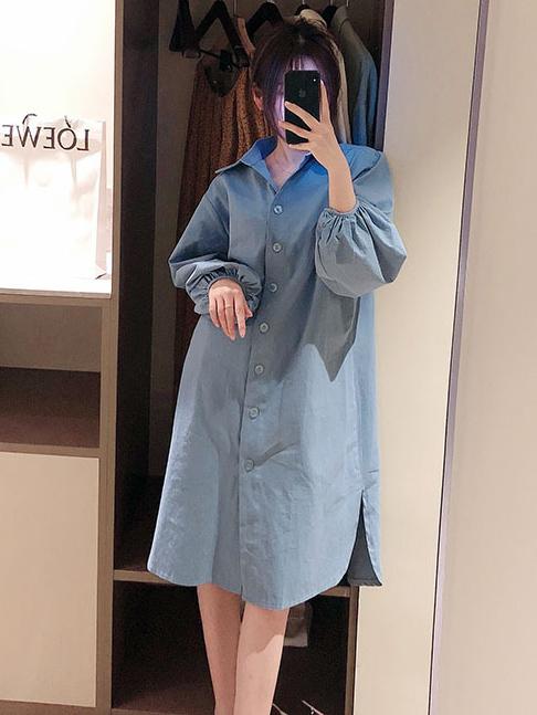 See-through Loose Solid Bloomers Shirt Mini Dresses