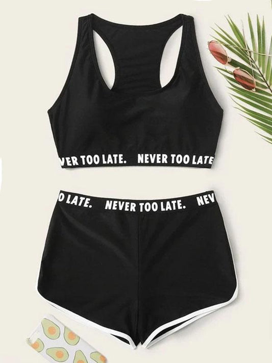 Sports Score Solid Color Split Bikini Swimsuit