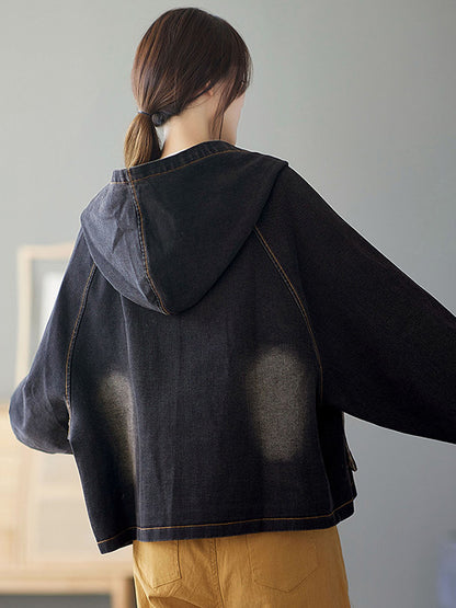Casual Split-Joint Buttoned Floral Printed Raglan Sleeve Loose Outerwear