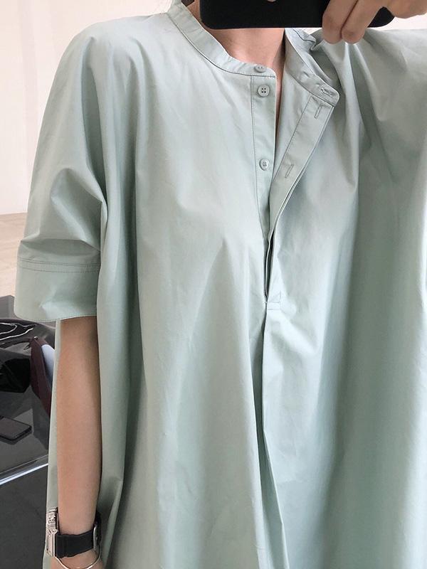 Original Solid Round-Neck Shirt Dress