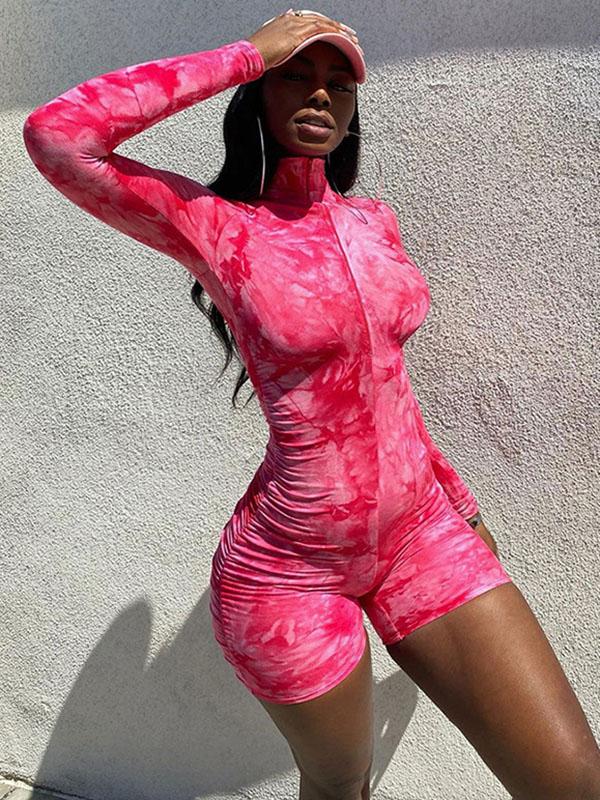 Sexy Long Sleeves Zipper Printed Sports Rompers