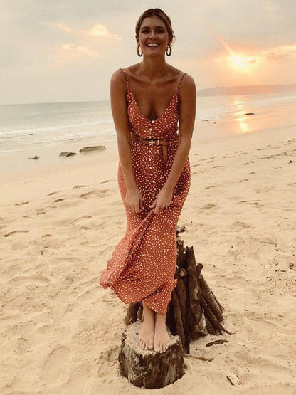 Polka-Dot Spaghetti-neck Maxi Dress