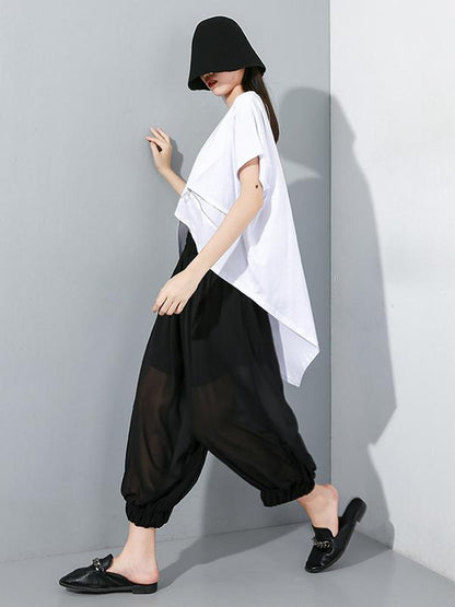 Chiffon See-through Elastic Waist Solid Wide Leg Pants  Design