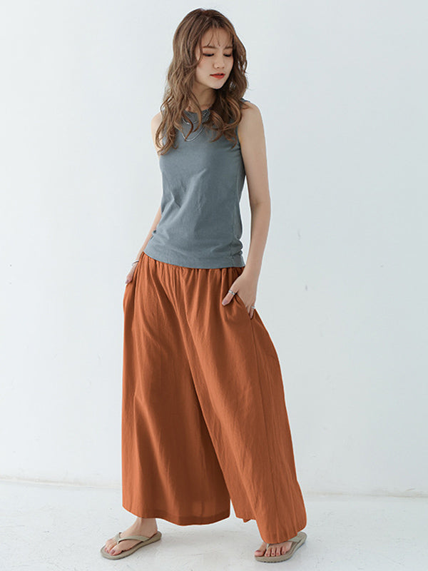 Casual 11 Colors  Solid Column Wide Leg Capri-Pants