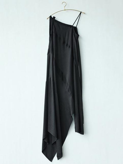 Simple Black Asymmetric Split-joint Long Dress