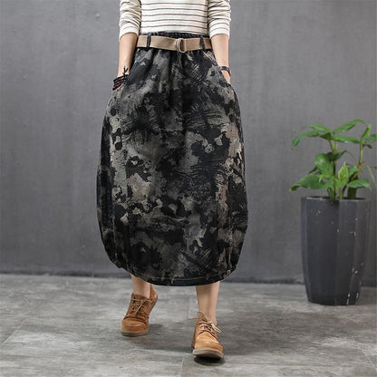 Buykud Literary Abstract Printed Casual Loose Skirt