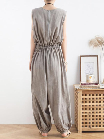 Original Solid Elasticity V-Meck Jumpsuits