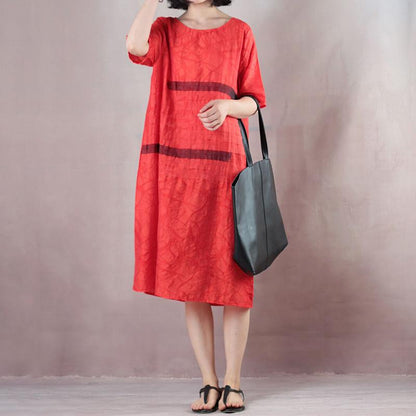 Casual Loose Short Sleeve Round Neck Red Dress