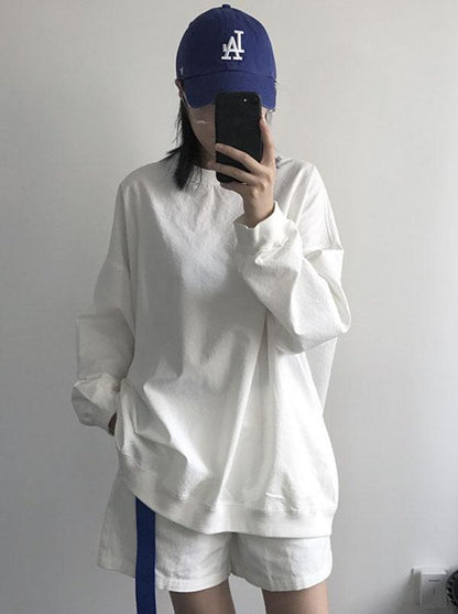 PURE COTTON WHITE ROUND-NECK BLOUSES