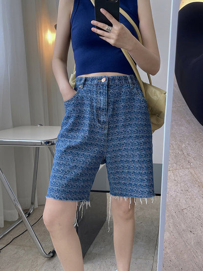 Stylish High Waisted Printed Fringed Fifth Jean Pants