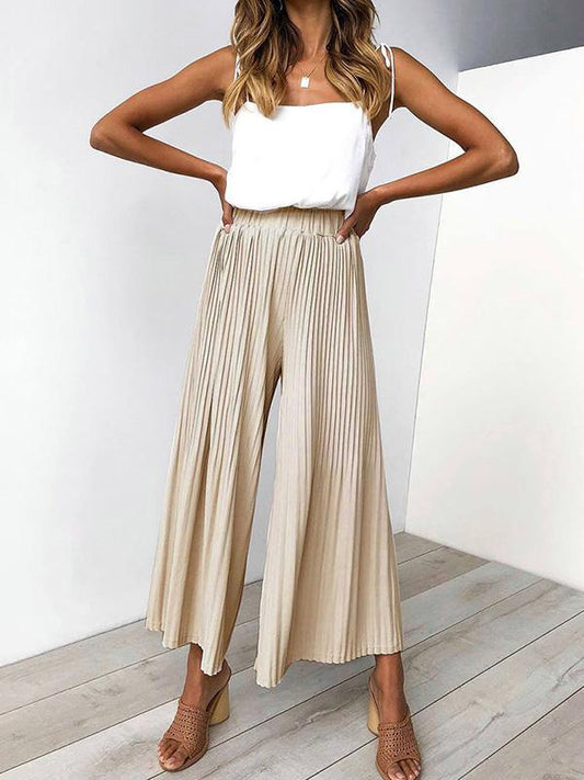 Ruffled Solid Loose Wide-leg Pants