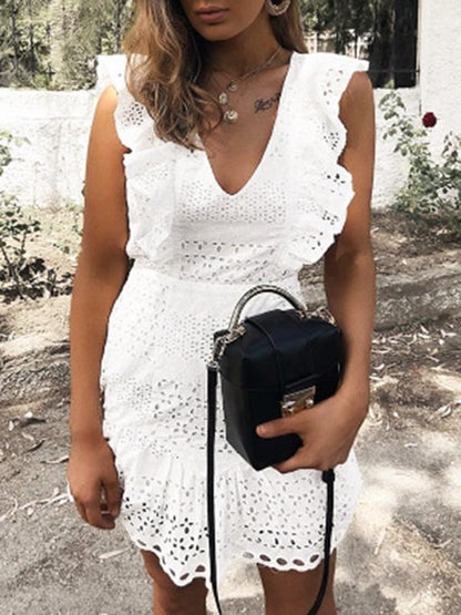 Bohemia White V-neck Mini Dresses