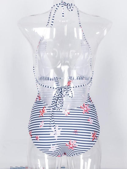 Striped Printed One Piece Swimsuit