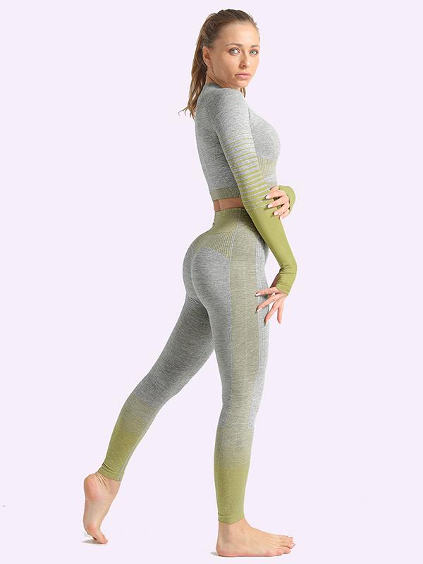 Sexy  Contrast Color Long Sleeves Yoga Suits