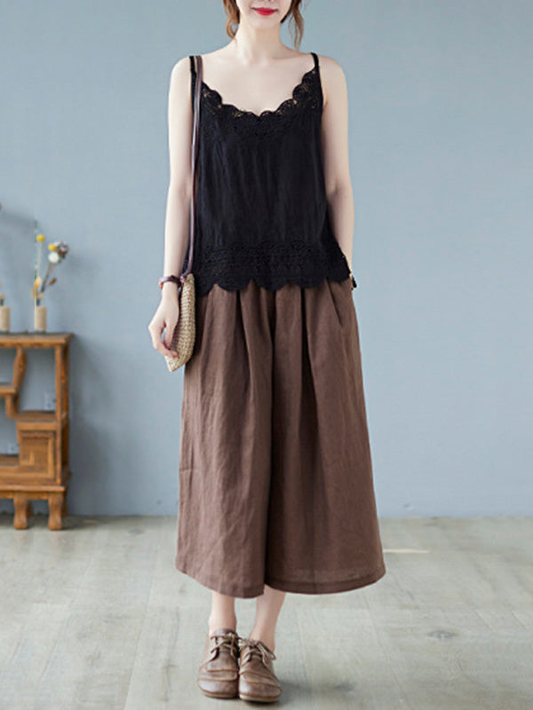 Original Solid Sleeveless Lace&Hollow V-Neck Vest