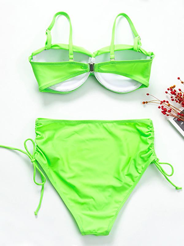 Solid Color Twist Bandage Split Bikini Swimsuit