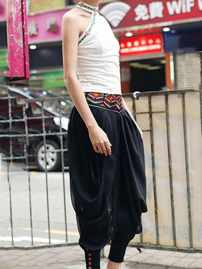 Loose Chiffon Embroidered Wide Leg Harem Pants
