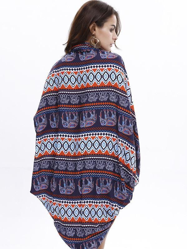 Fashion Bohemia Printed Half Sleeve Shawl Cover-up Tops