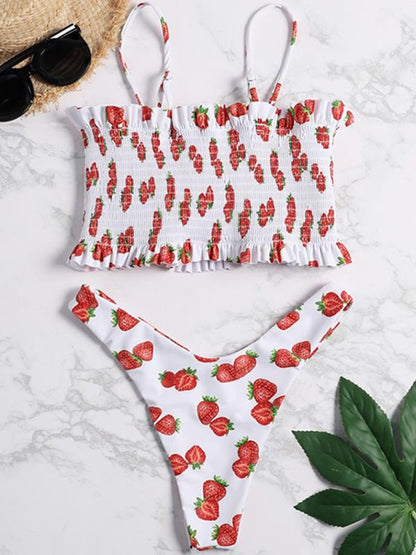 Smocked Spaghetti Strap Bikini Set