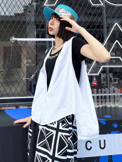 Simple Casual Loose Buttoned Solid Color Vest Outwear