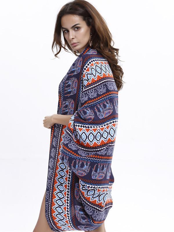 Fashion Bohemia Printed Half Sleeve Shawl Cover-up Tops