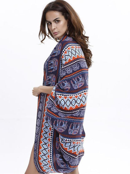 Fashion Bohemia Printed Half Sleeve Shawl Cover-up Tops