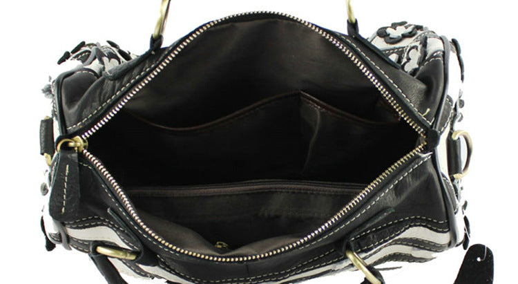 women's bag leather carry-on slant satchel leather mosaic flower bag