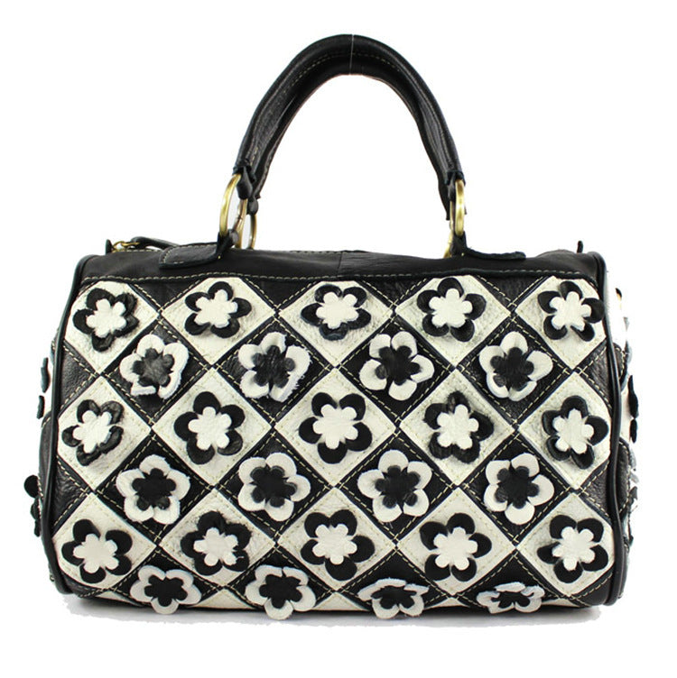 women's bag leather carry-on slant satchel leather mosaic flower bag