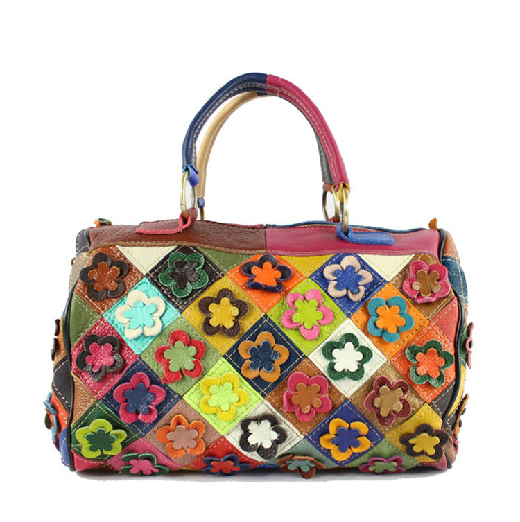 women's bag leather carry-on slant satchel leather mosaic flower bag