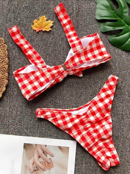 Sexy Plaid Bow-embellished  Bikinis Swimmer