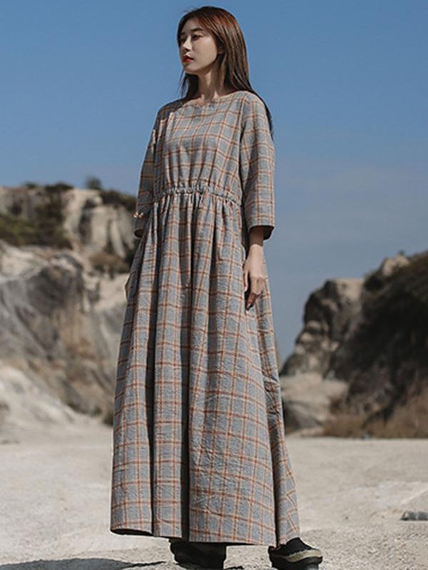 Artistic Retro Solid Irregularity Neck Dress