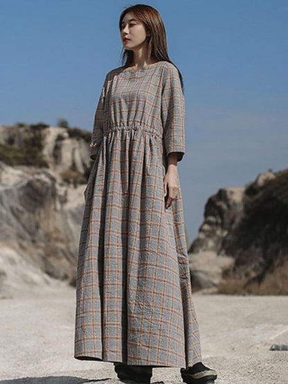 Artistic Retro Solid Irregularity Neck Dress