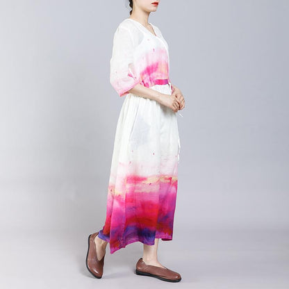 Ethnic Style Casual V-Neck Half Sleeve Dress