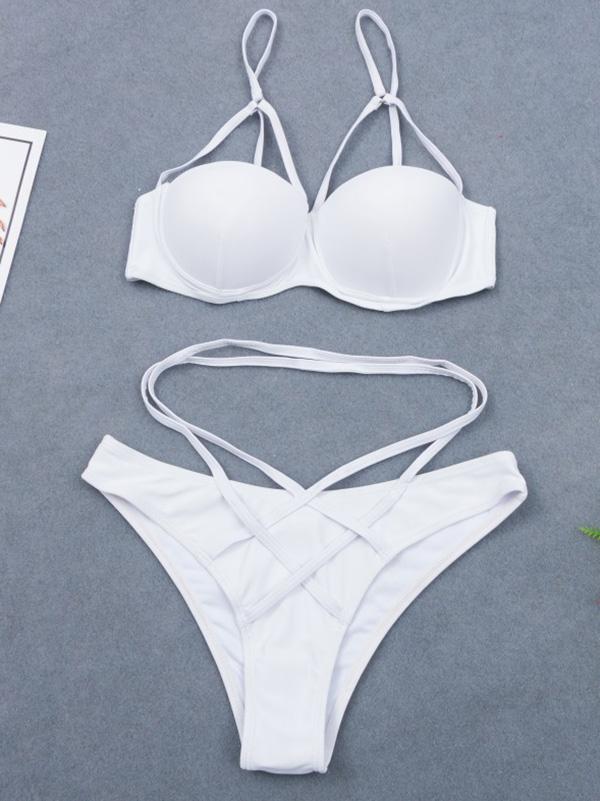 White Lace-Up Bikini Swimsuit