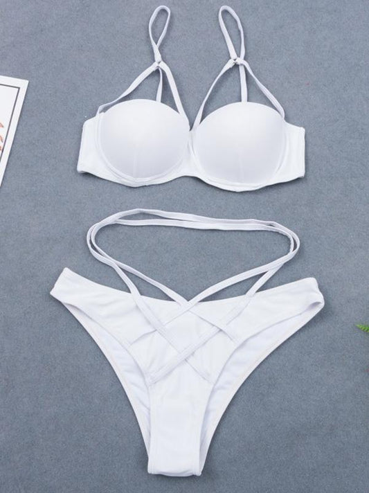 White Lace-Up Bikini Swimsuit
