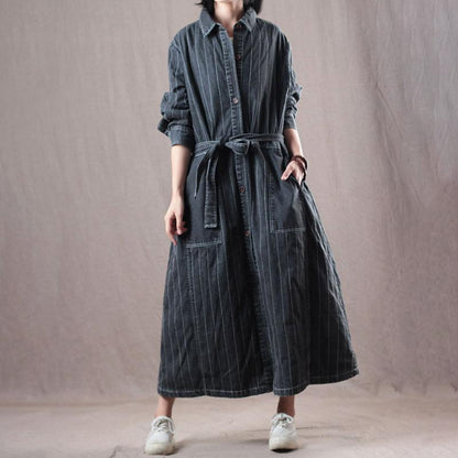 Denim Loose Long Belt Women Coat