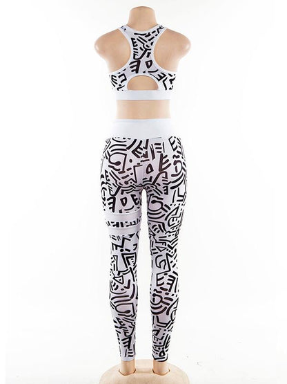 Racerback Printed Sleeveless Tanks And Leggings Suits