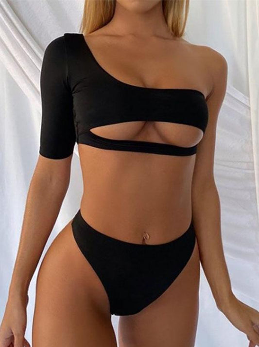 One-Shoulder Hollow Split Bikini Swimsuit