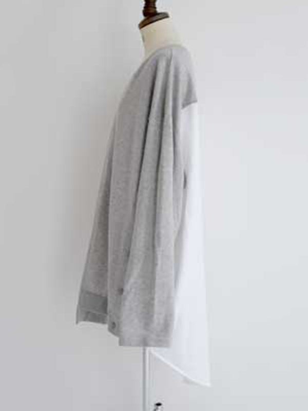 Casual Loose Color Matching Buttoned Split-Joint Split-Side High-Low Round-Neck Long Sleeves Sweatshirt