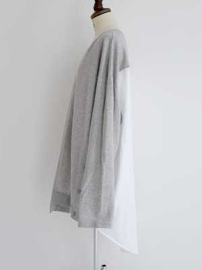 Casual Loose Color Matching Buttoned Split-Joint Split-Side High-Low Round-Neck Long Sleeves Sweatshirt